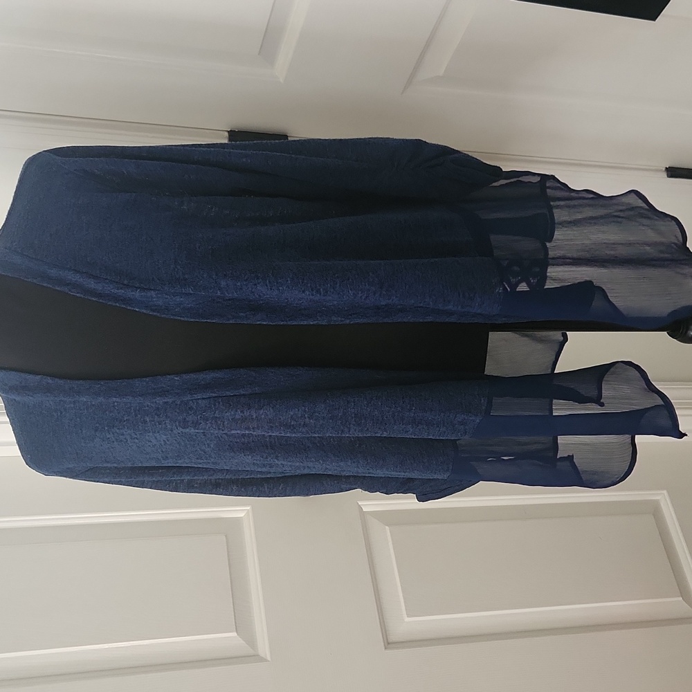 August Silk Navy Blue Long Duster Sweater Size L